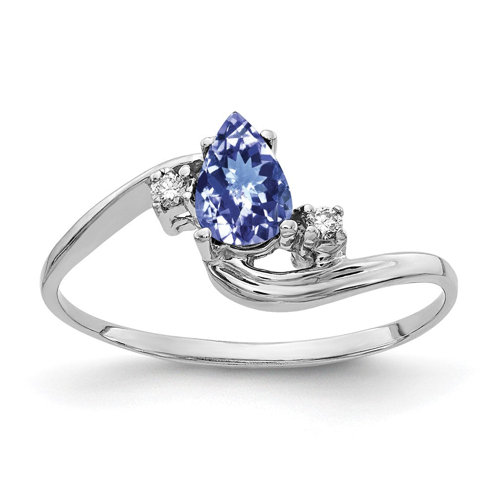 14k White Gold 6x4mm Pear Tanzanite and A Diamond Ring, 0.48 ct