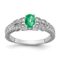 14k White Gold 6x4mm Oval Emerald and 1/10 carat AA Diamond Ring, 0.508 ct, Size 7