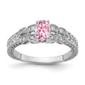 14k White Gold 6x4mm Oval Pink Tourmaline and 1/10 carat AAA Diamond Ring, 0.348 ct, Size 7
