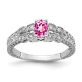 14k White Gold 6x4mm Oval Pink Sapphire and 1/10 carat VS Diamond Ring, 0.688 ct, Size 7