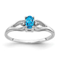 14k White Gold 5x3mm Oval Blue Topaz and A Diamond Ring, 0.32 ct, Size 6