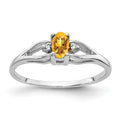 14k White Gold 5x3mm Oval Citrine and AAA Diamond Ring, 0.22 ct, Size 6