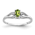 14k White Gold 5x3mm Oval Peridot and AA Diamond Ring, 0.27 ct, Size 6