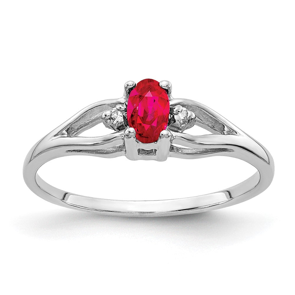 14k White Gold 5x3mm Oval Ruby and AAA Diamond Ring, 0.34 ct, Size 6