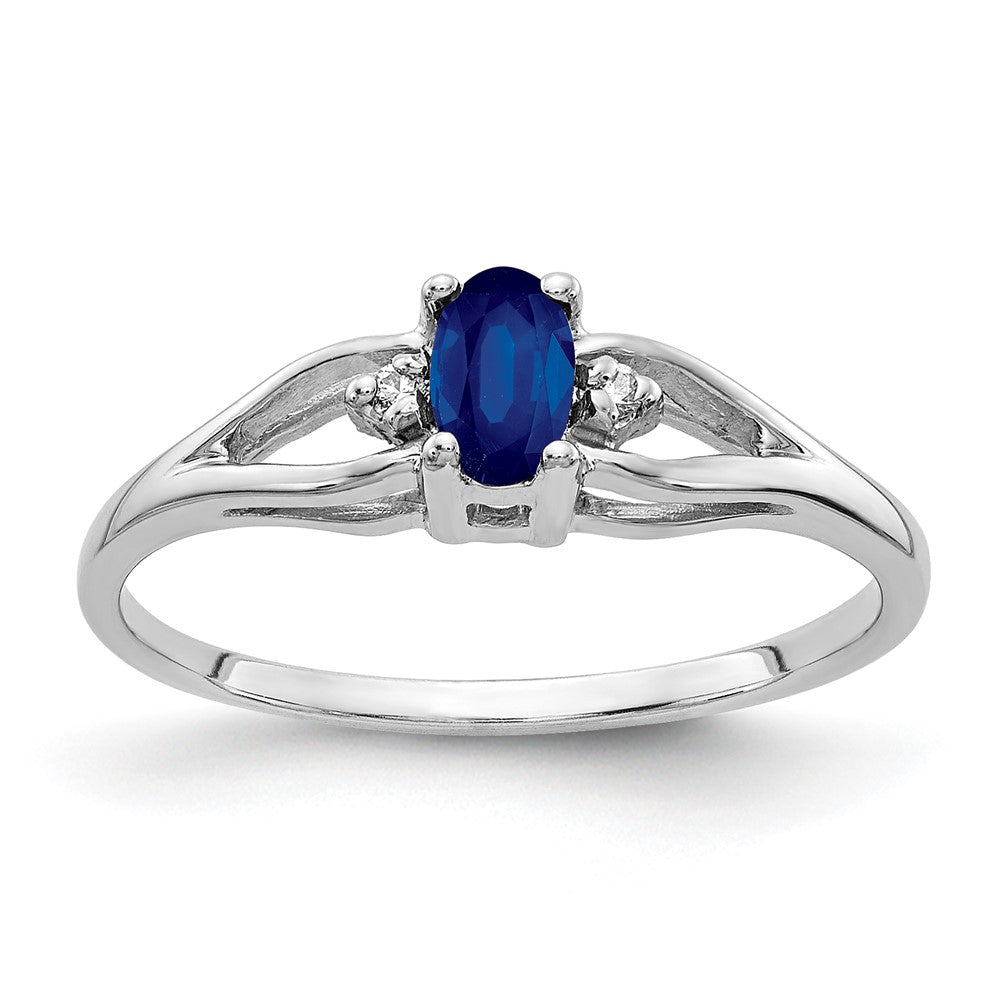 14k White Gold 5x3mm Oval Blue Sapphire and AA Diamond Ring, 0.37 ct, Size 6