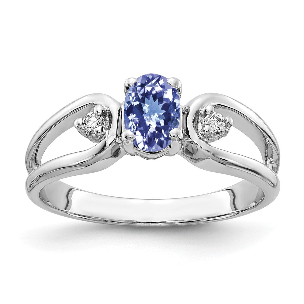 14k White Gold 6x4mm Oval Tanzanite and AA Diamond Ring, 0.534 ct