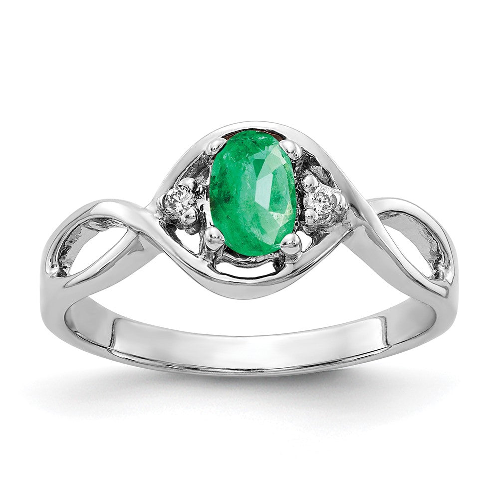 14k White Gold 6x4mm Oval Emerald and AA Diamond Ring, 0.444 ct