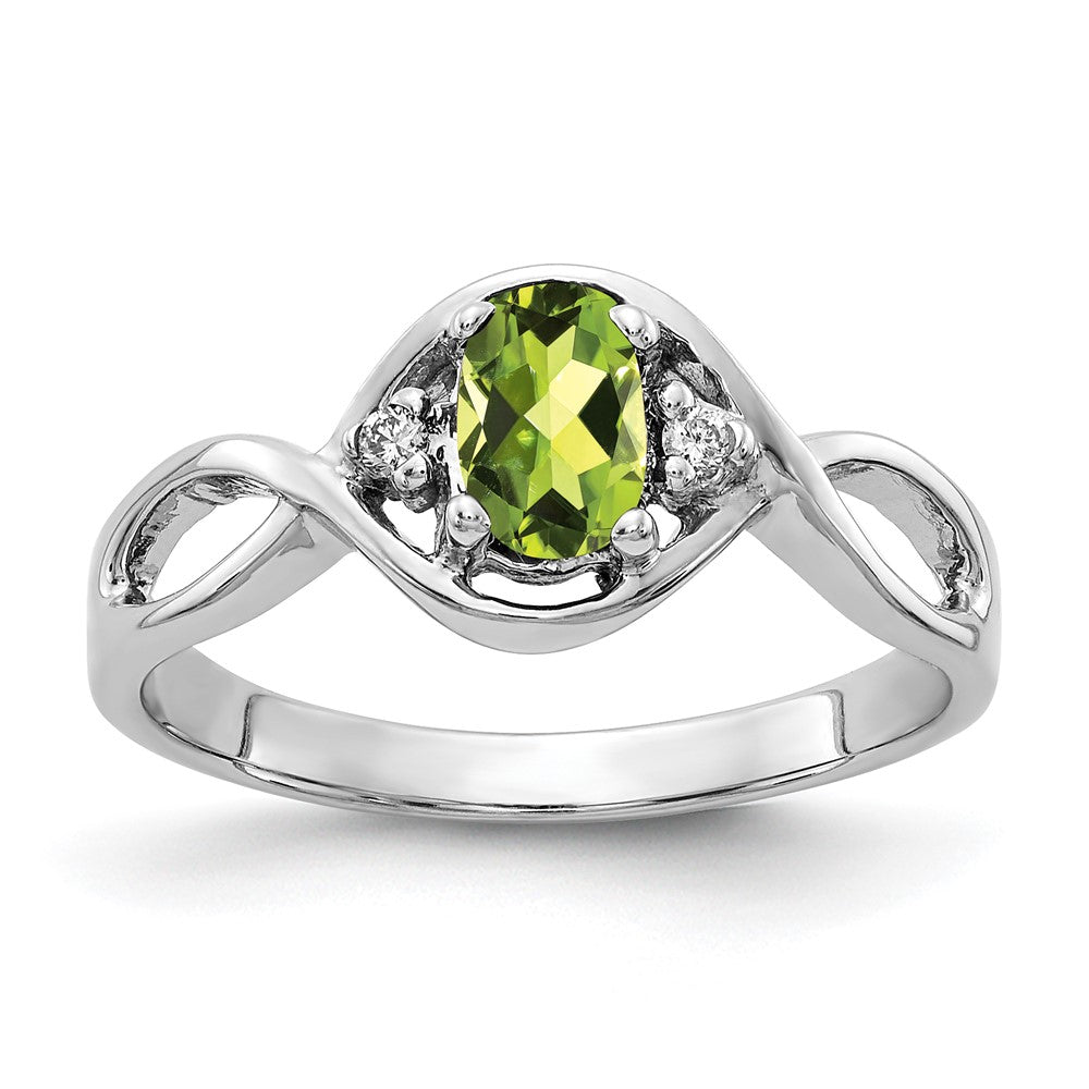 14k White Gold 6x4mm Oval Peridot and AA Diamond Ring, 0.474 ct