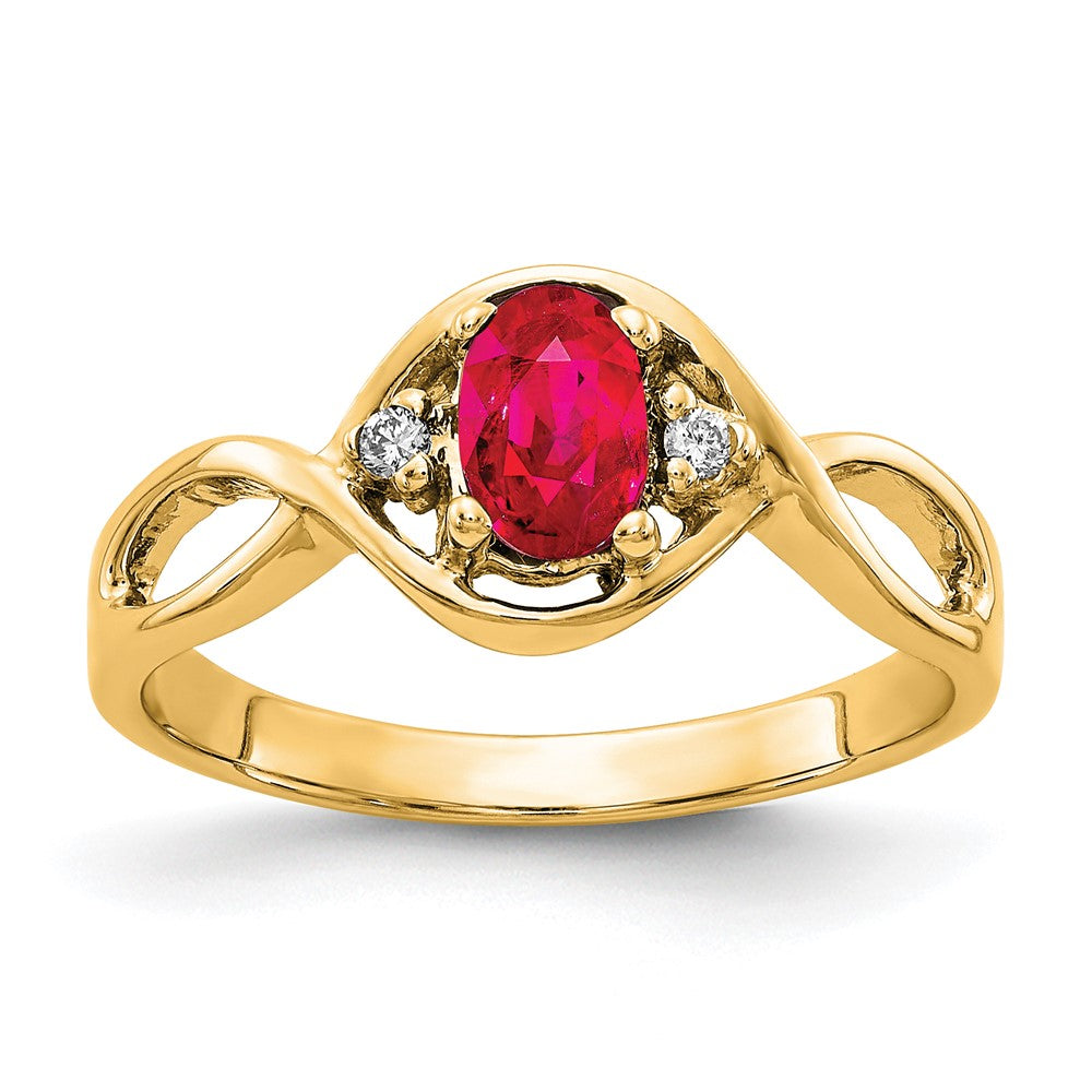 14ky Gold 6x4mm Oval Ruby AA Diamond ring, 0.624 ct