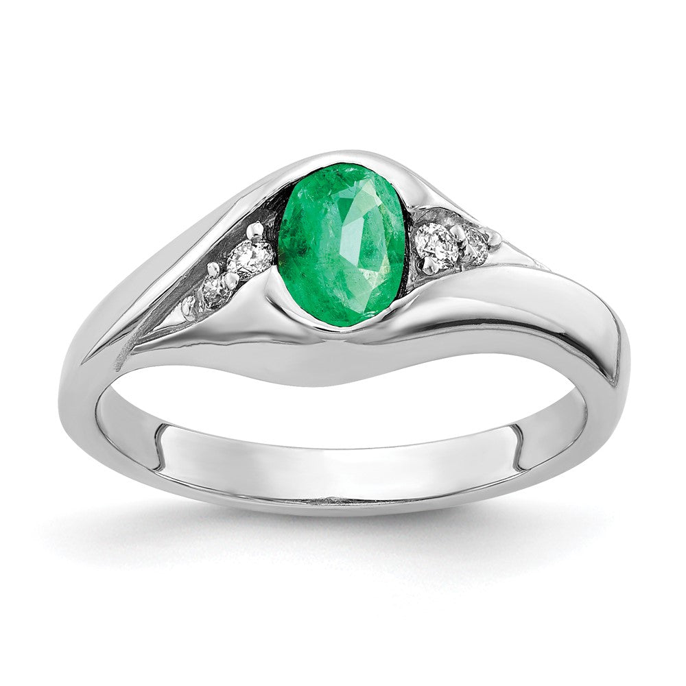 14k White Gold 6x4mm Oval Emerald and AA Diamond Ring, 0.478 ct
