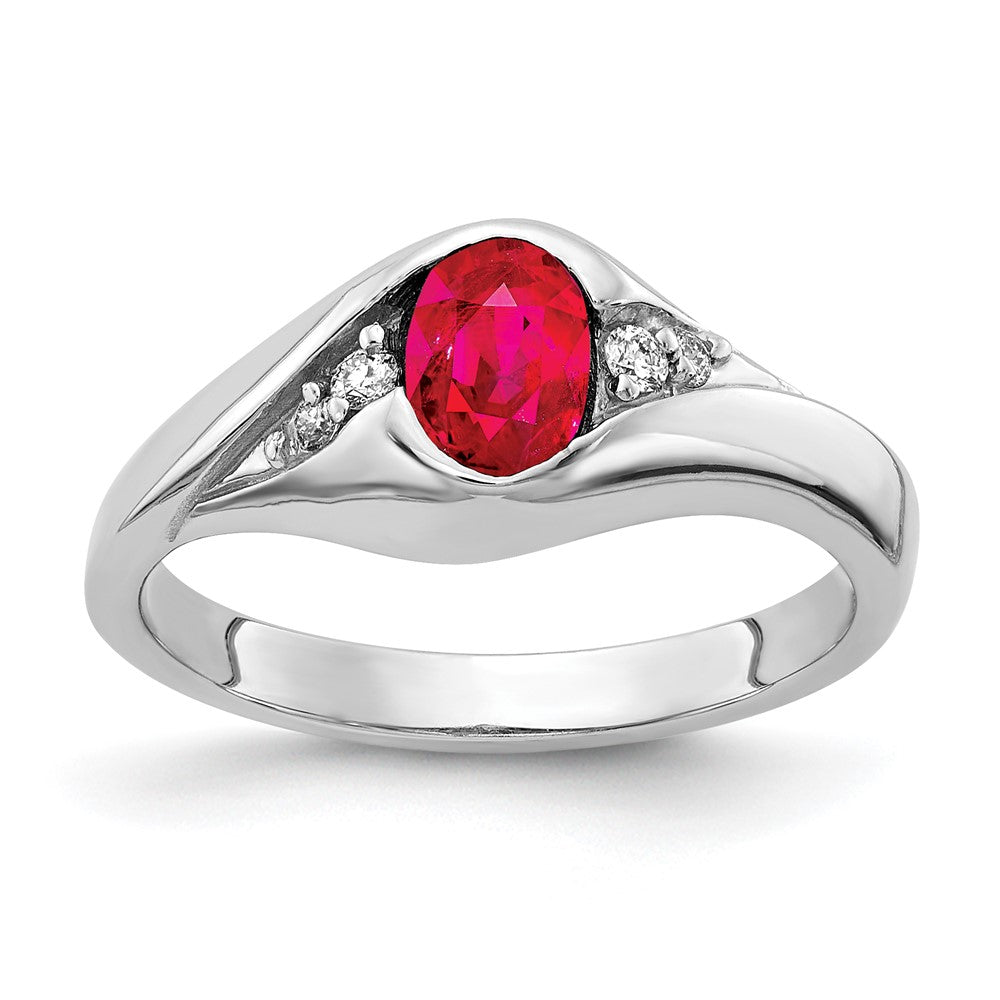 14k White Gold 6x4mm Oval Ruby and 1/8 carat AA Diamond Ring, 0.658 ct
