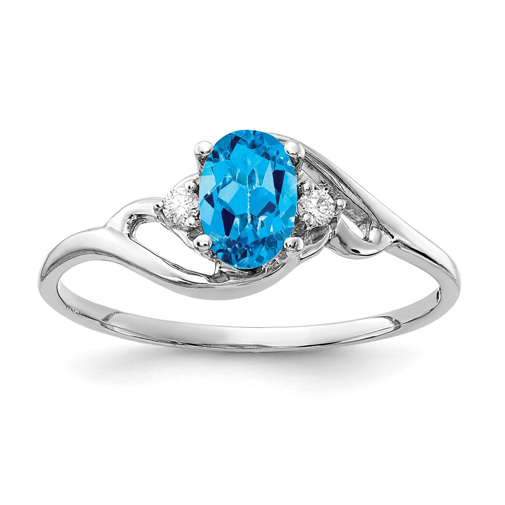 14k White Gold 6x4mm Oval Blue Topaz and AA Diamond Ring, 0.584 ct
