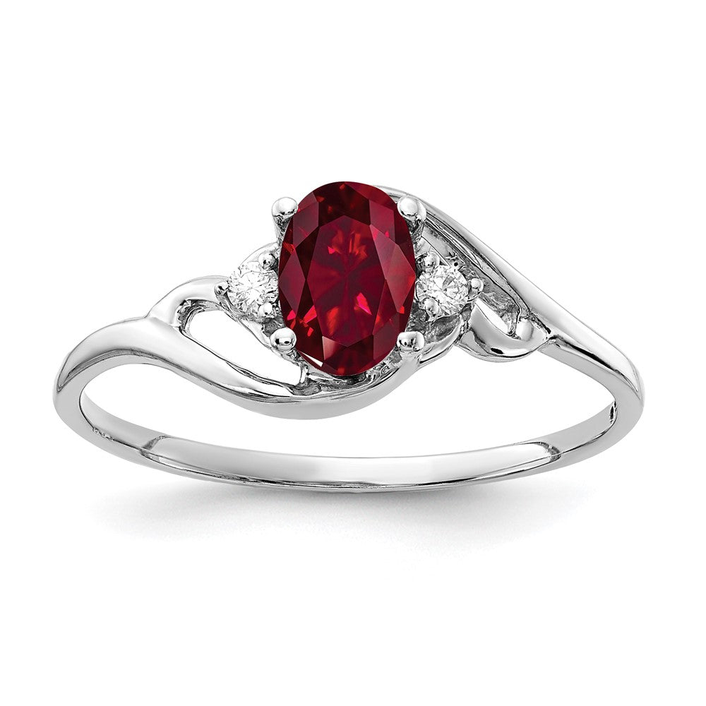 14k White Gold 6x4mm Oval Lab-Created Ruby and A Diamond Ring, 0.634 ct