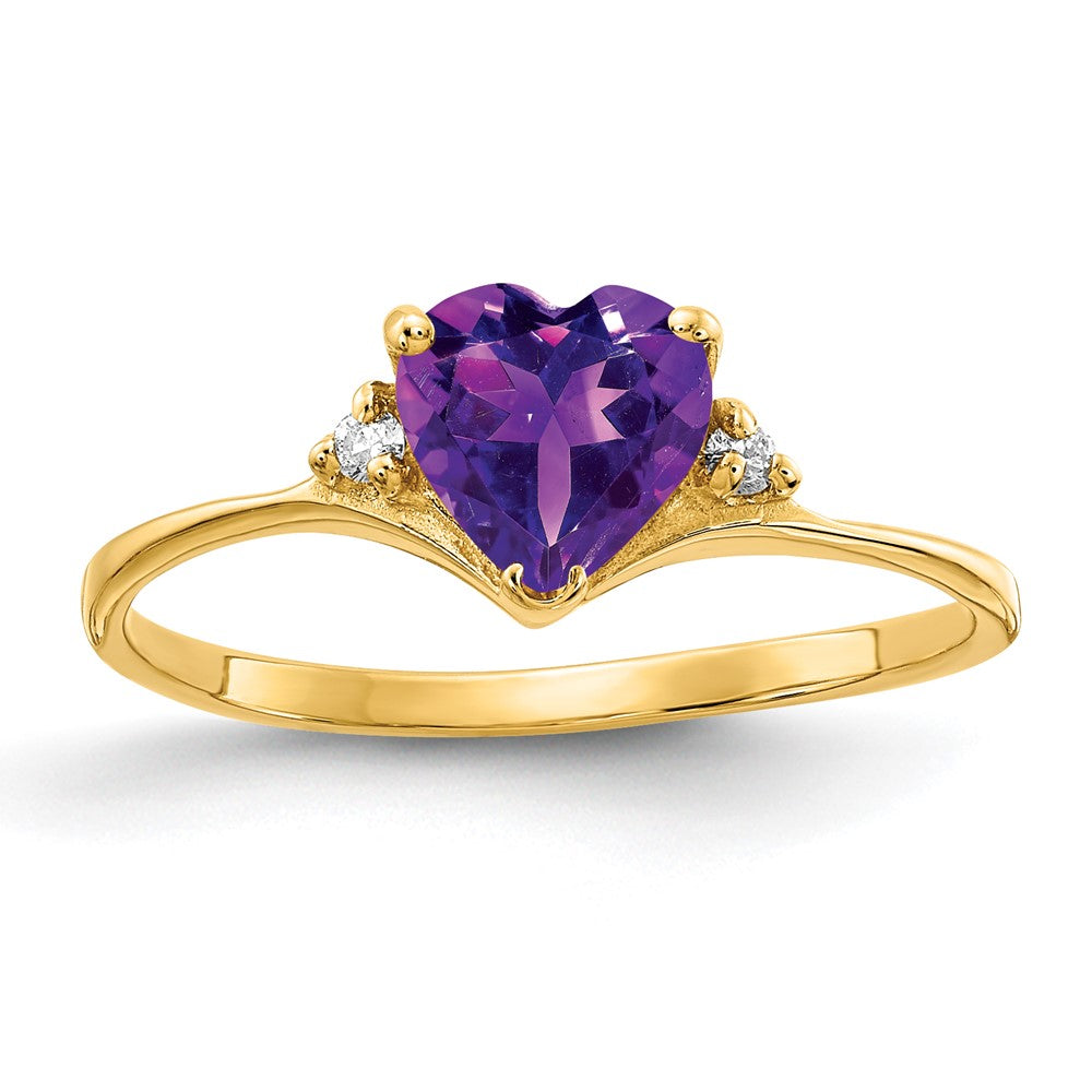 14k 6mm Heart Amethyst and AA Diamond Ring, 0.704 ct