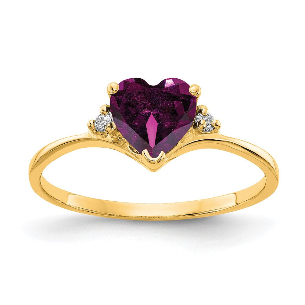 14k 6mm Heart Rhodolite Garnet and AA Diamond Ring, 1.024 ct
