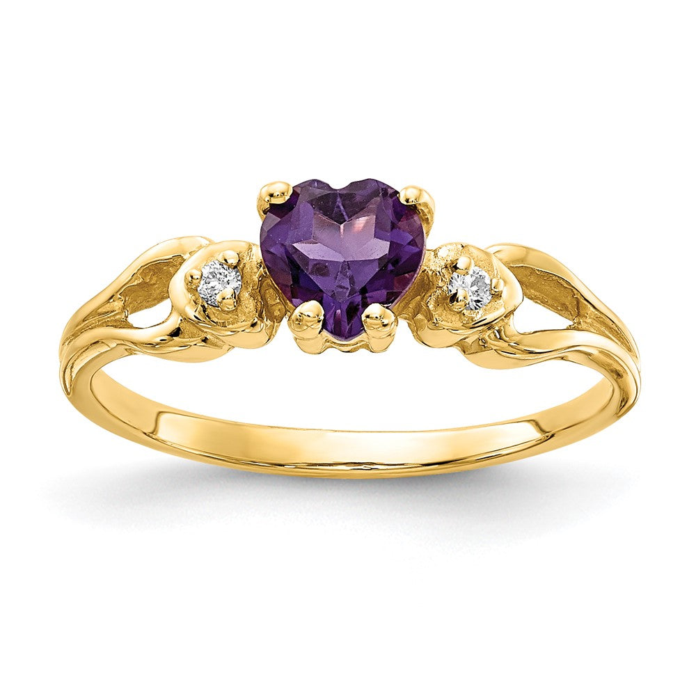 14k 5mm Heart Amethyst and AA Diamond Ring, 0.44 ct, Size 6