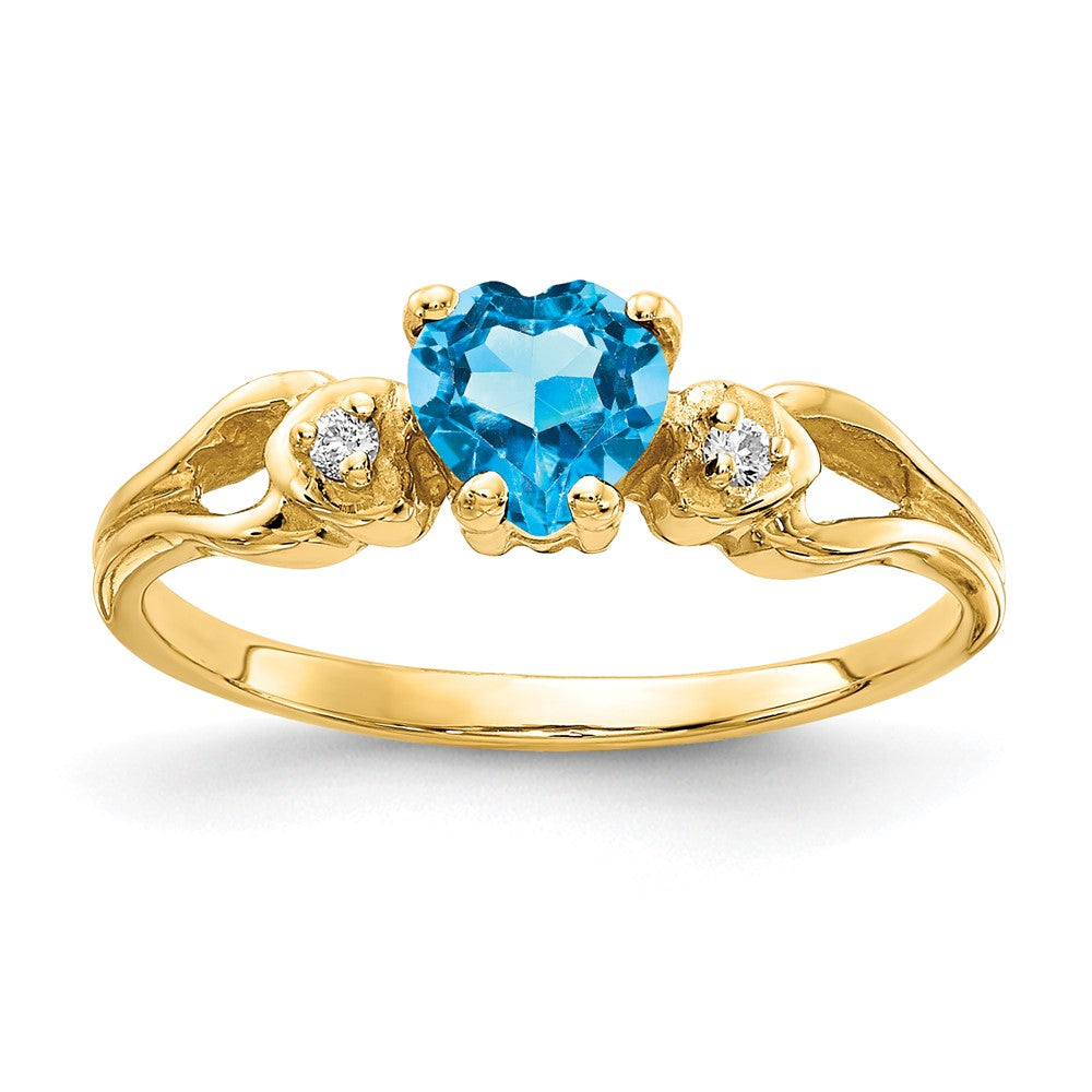 14k 5mm Heart Blue Topaz and A Diamond Ring, 0.52 ct, Size 6