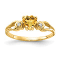 14k 5mm Heart Citrine and AA Diamond Ring, 0.42 ct, Size 6