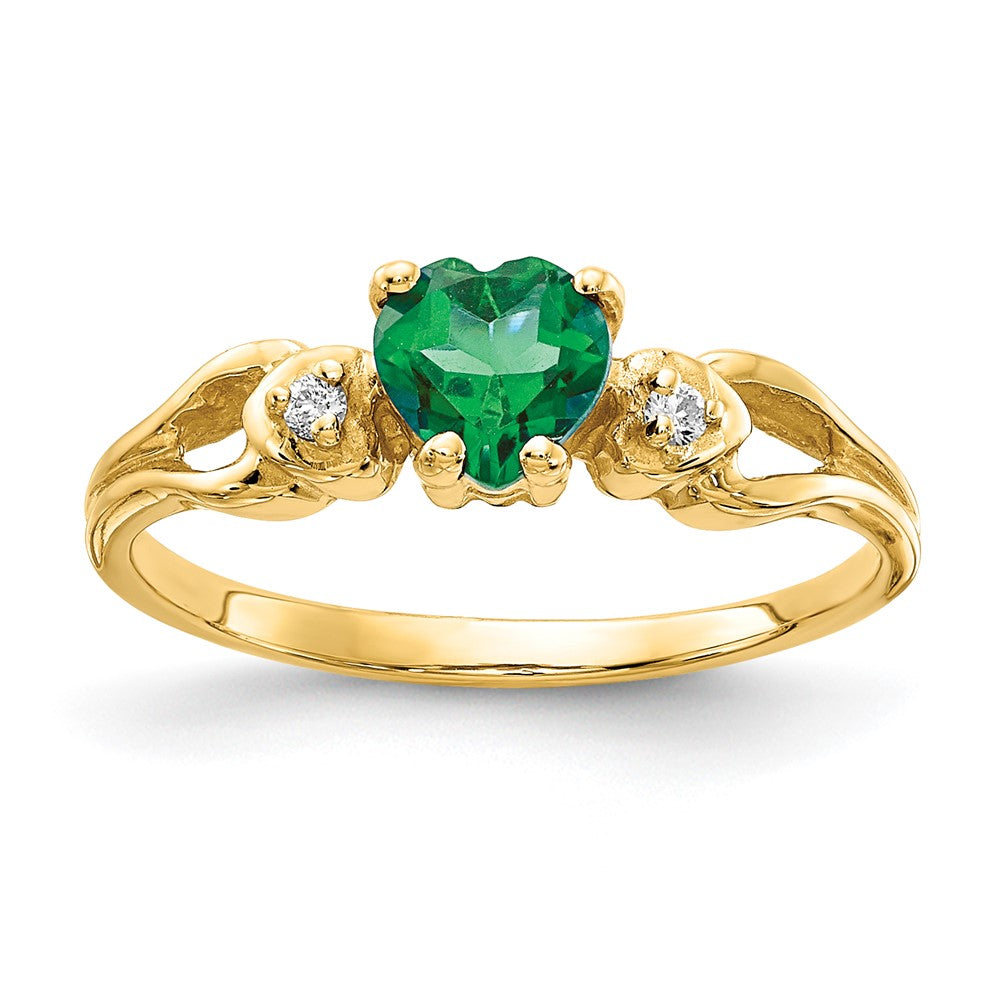 14k 5mm Heart Emerald and AAA Diamond Ring, 0.45 ct, Size 6