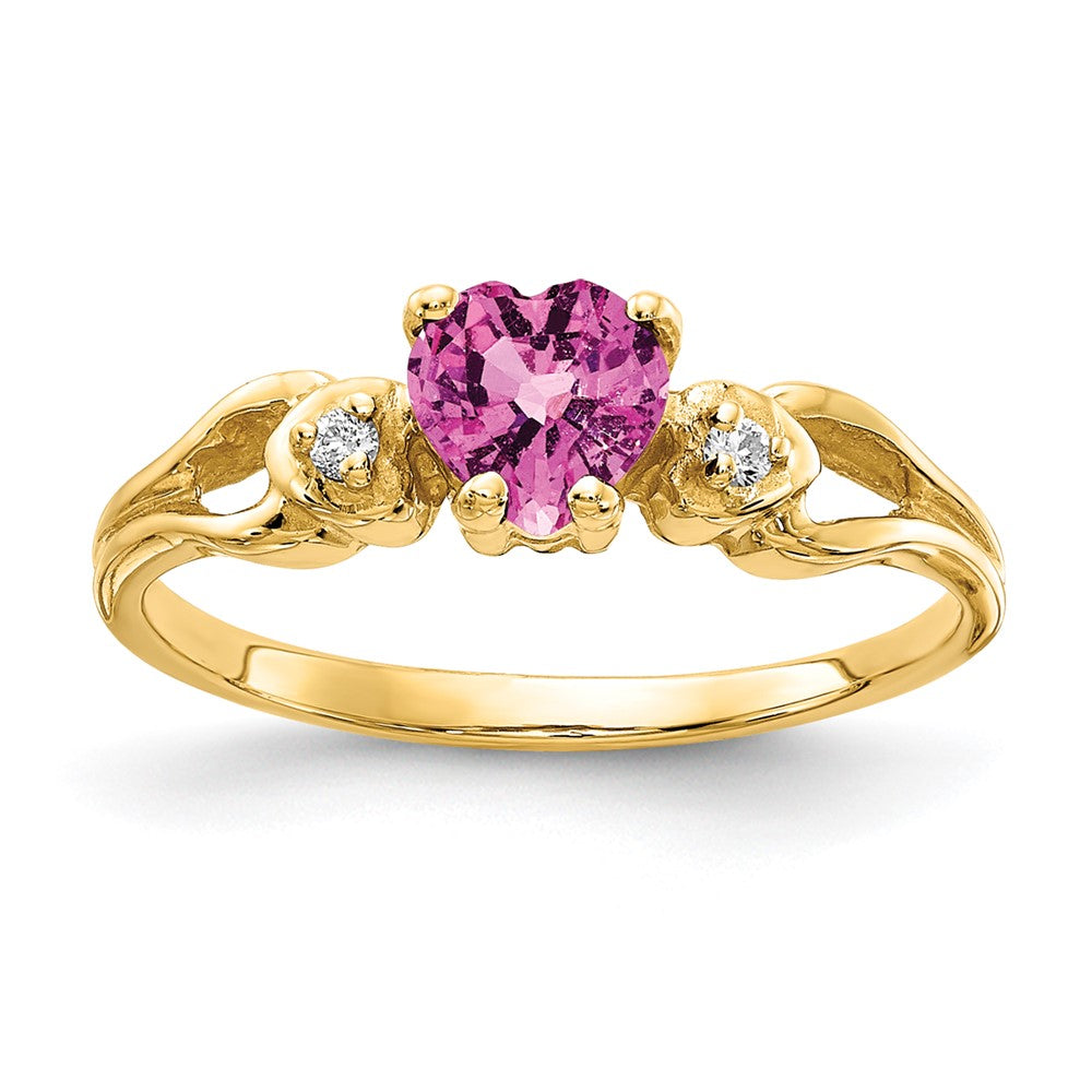 14k 5mm Heart Pink Sapphire and A Diamond Ring, 0.64 ct, Size 6