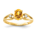 14k 7x5mm Oval Citrine and1/20 carat AA Diamond Ring, 0.85 ct, Size 6