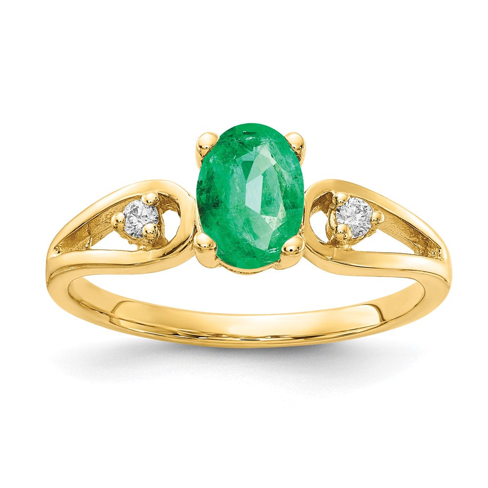 14k 7x5mm Oval Emerald and1/20 carat AA Diamond Ring, 0.83 ct, Size 6