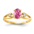 14k 7x5mm Oval Pink Tourmaline and 1/20 carat VS Diamond Ring, 0.75 ct, Size 6