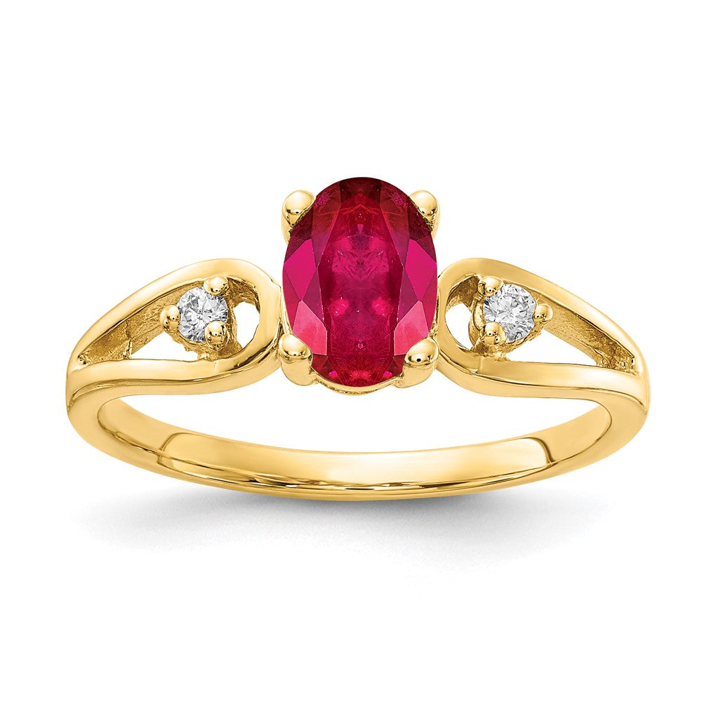 14k 7x5mm Oval Ruby and1/20 carat AA Diamond Ring, 1.15 ct, Size 6