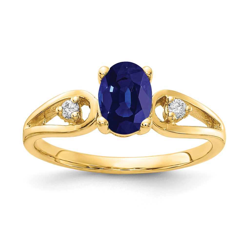 14k 7x5mm Oval Blue Sapphire and1/20 carat AA Diamond Ring, 1.1 ct, Size 6