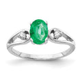 14k White Gold 7x5mm Oval Emerald and 1/20 carat AA Diamond Ring, 0.83 ct, Size 6