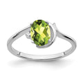 14k White Gold 7x5mm Oval Peridot and AA Diamond Ring, 0.86 ct, Size 6
