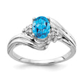 14k White Gold 7x5mm Oval Blue Topaz and 1/15 carat AA Diamond Ring, 1.06 ct, Size 6