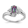 14k White Gold 7x5mm Oval Mystic Fire Topaz and 1/20 carat AA Diamond Ring, 1.06 ct, Size 6