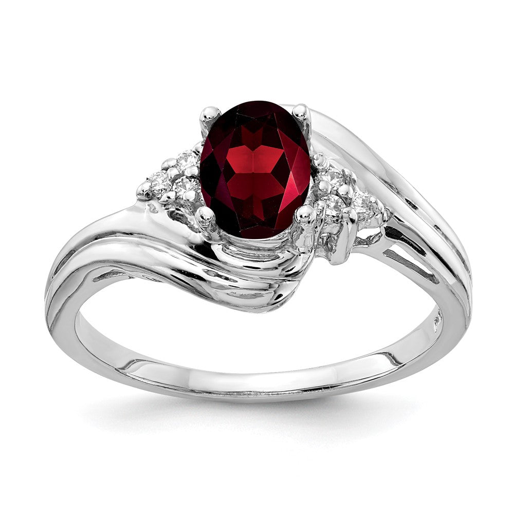 14k White Gold 7x5mm Oval Garnet and 1/20 carat AAA Diamond Ring, 1.06 ct, Size 6