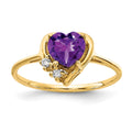 14k 6mm Heart Amethyst and VS Diamond Ring, 0.71 ct