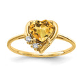 14k 6mm Heart Citrine and AA Diamond Ring, 0.83 ct