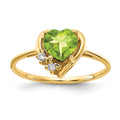 14k 6mm Heart Peridot and AA Diamond Ring, 0.83 ct