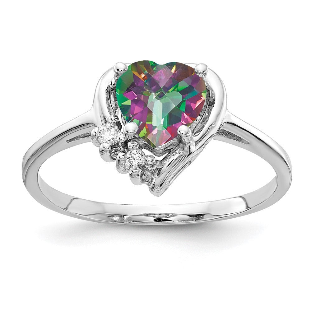14k White Gold 6mm Heart Mystic Fire Topaz and AA Diamond Ring, 1.03 ct
