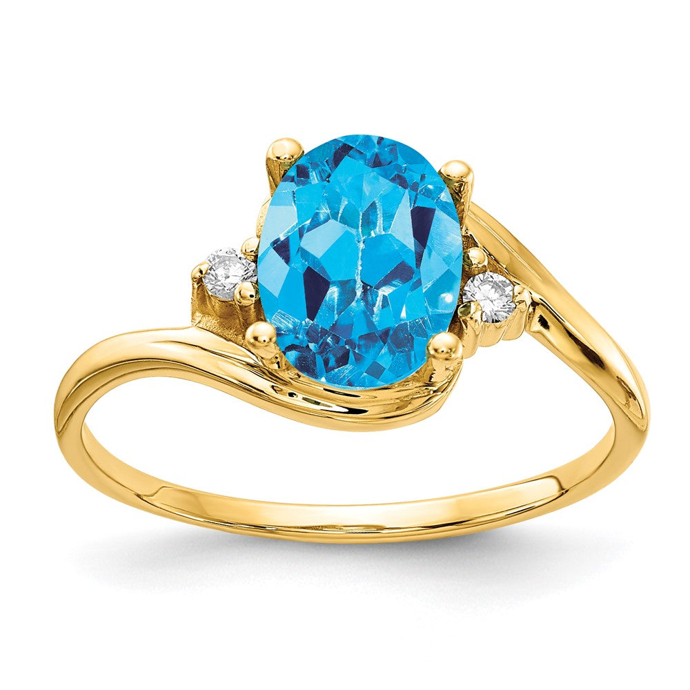 14k 8x6mm Oval Blue Topaz and 1/20 carat AA Diamond Ring, 1.384 ct