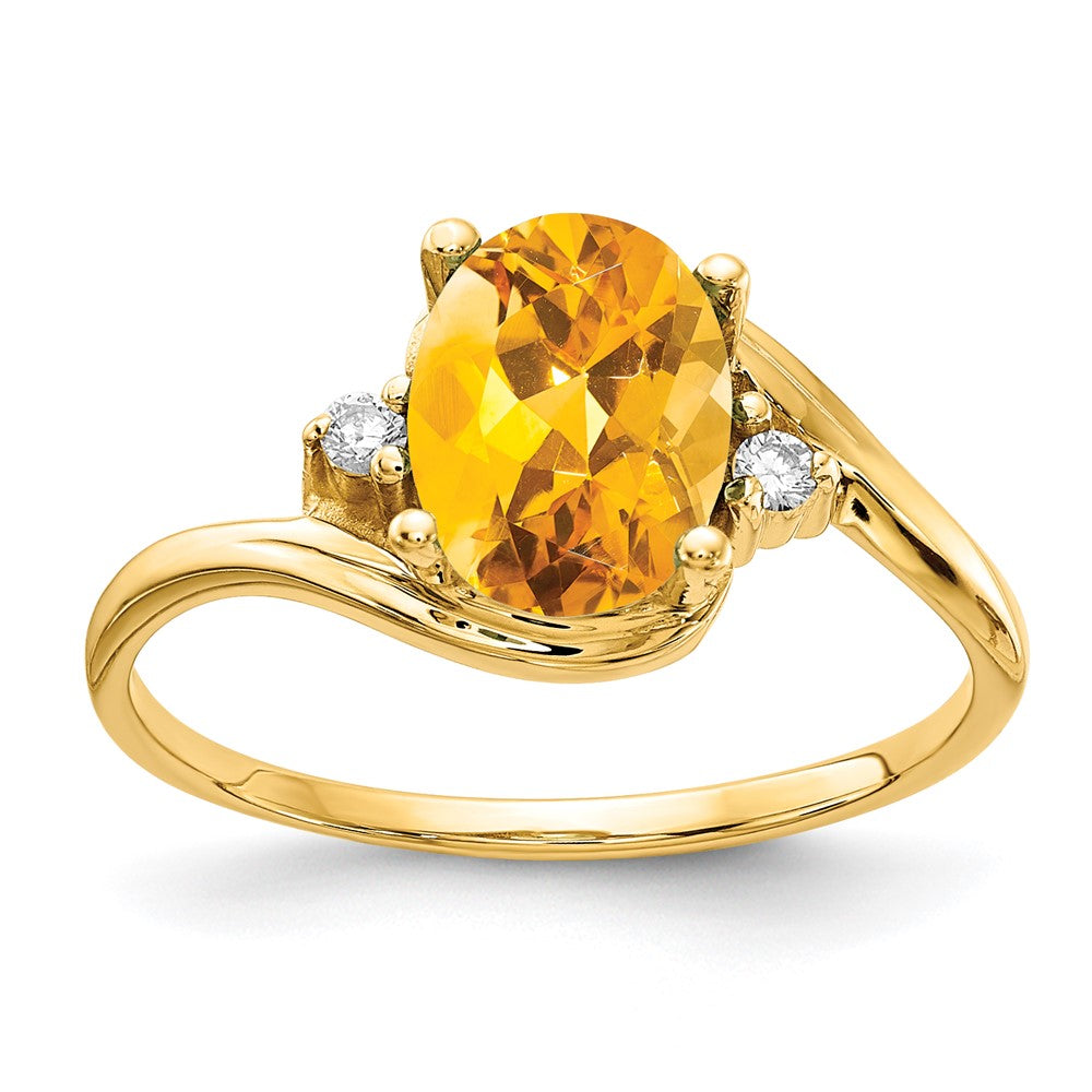 14k 8x6mm Oval Citrine and AAA Diamond Ring, 1.134 ct
