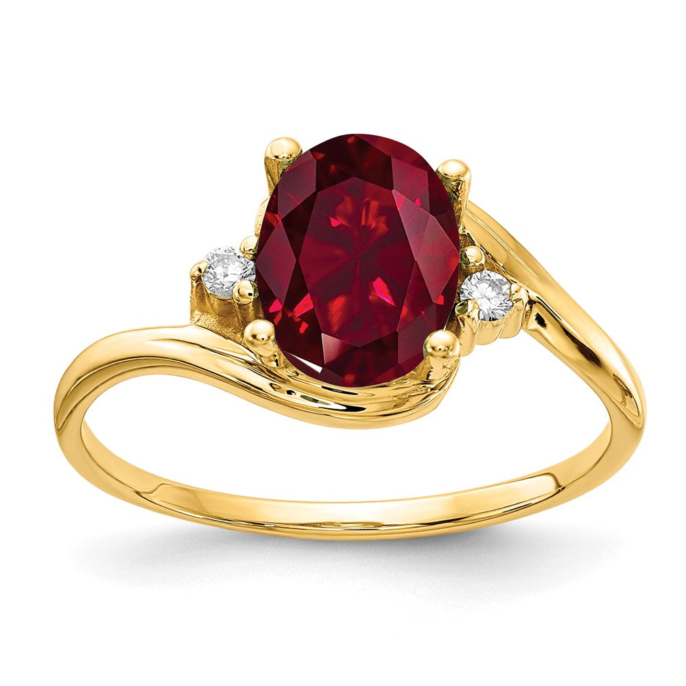 14k 8x6mm Oval Lab-Created Ruby and AA Diamond Ring, 0.034 ct