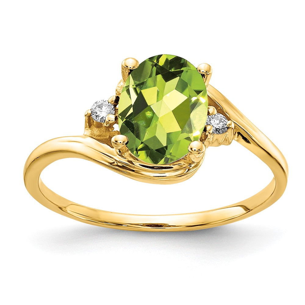 14k 8x6mm Oval Peridot and AA Diamond Ring, 1.334 ct