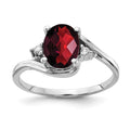 14k White Gold 8x6mm Oval Garnet and A Diamond Ring, 1.43 ct, 1 mm