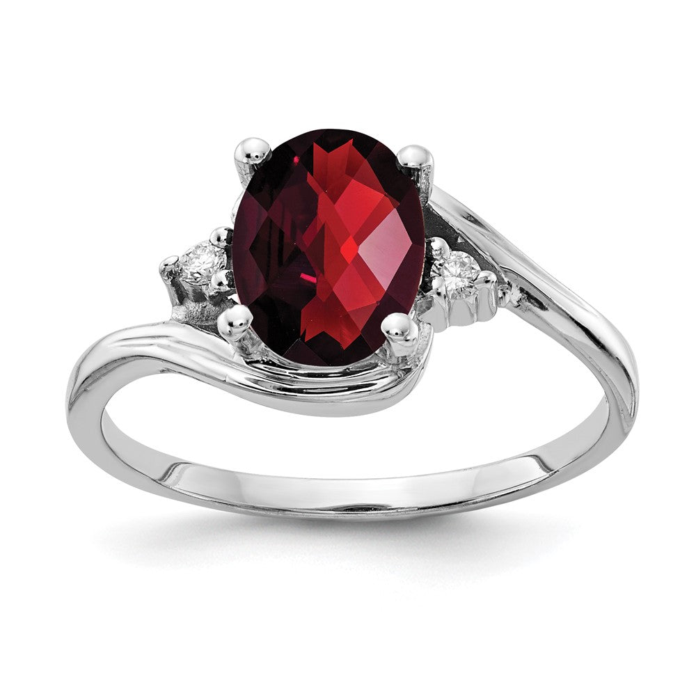 14k White Gold 8x6mm Oval Garnet and VS Diamond Ring, 1.43 ct, 1 mm