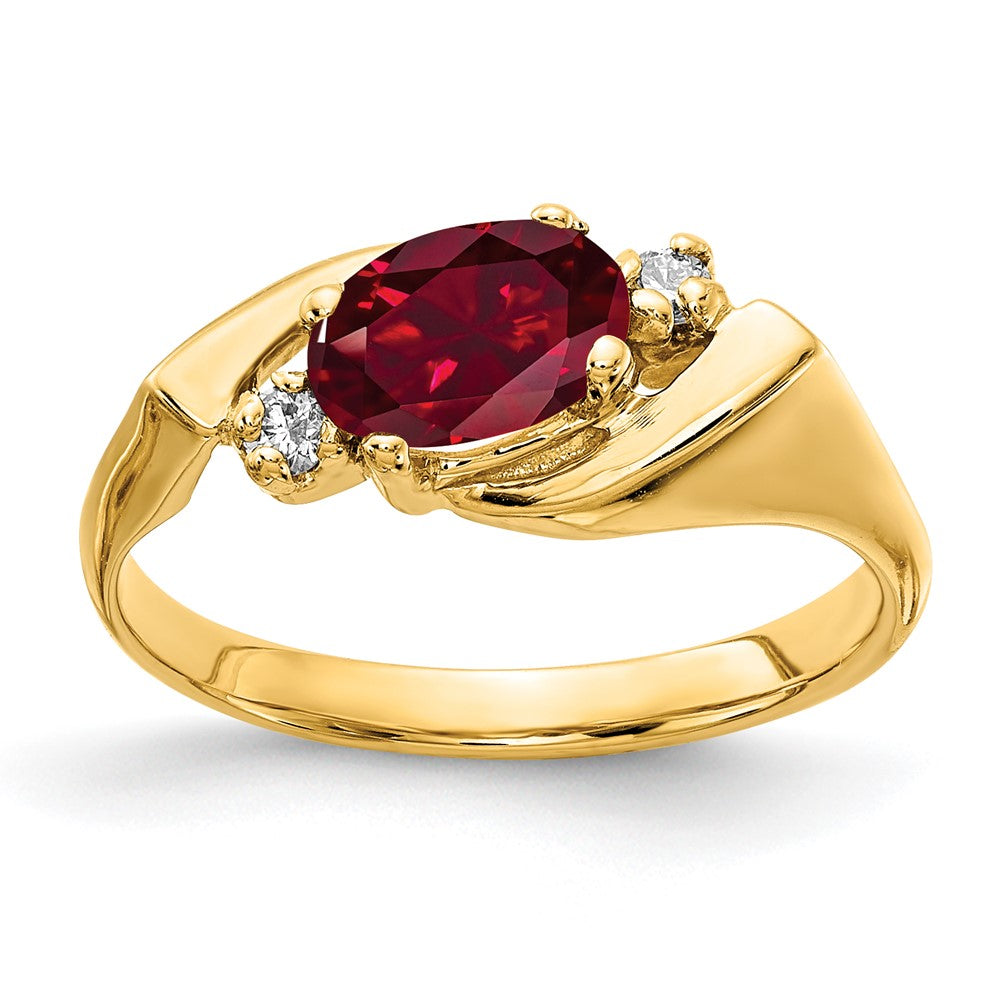 14k 7x5mm Oval Lab-Created Ruby and 1/20 carat AAA Diamond Ring, 0.056 ct, Size 6