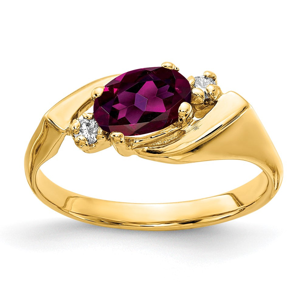 14k 7x5mm Oval Rhodolite Garnet and AA Diamond Ring, 1.106 ct, Size 6