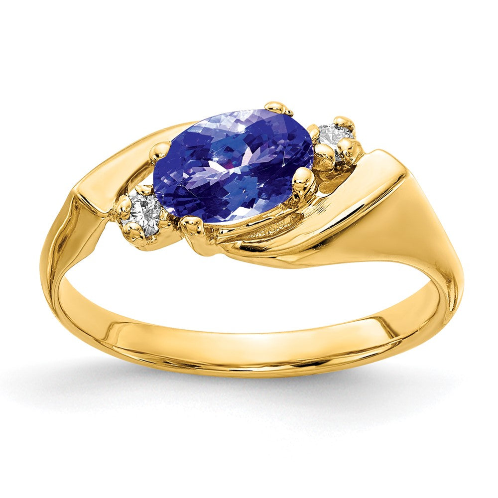 14k 7x5mm Oval Tanzanite and 1/20 carat AA Diamond Ring, 0.916 ct, Size 6