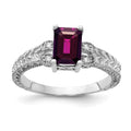14k White Gold 7x5mm Emerald-cut Rhodolite Garnet and 1/20 carat AA Diamond Ring, 1.28 ct, Size 6
