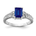14k White Gold 7x5mm Emerald-cut Blue Sapphire and 1/20 carat AA Diamond Ring, 1.24 ct, Size 6, 2 g