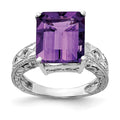 14k White Gold 12x10mm Emerald-cut Amethyst and 1/15 carat AAA Diamond Ring, 5.168 ct, Size 6